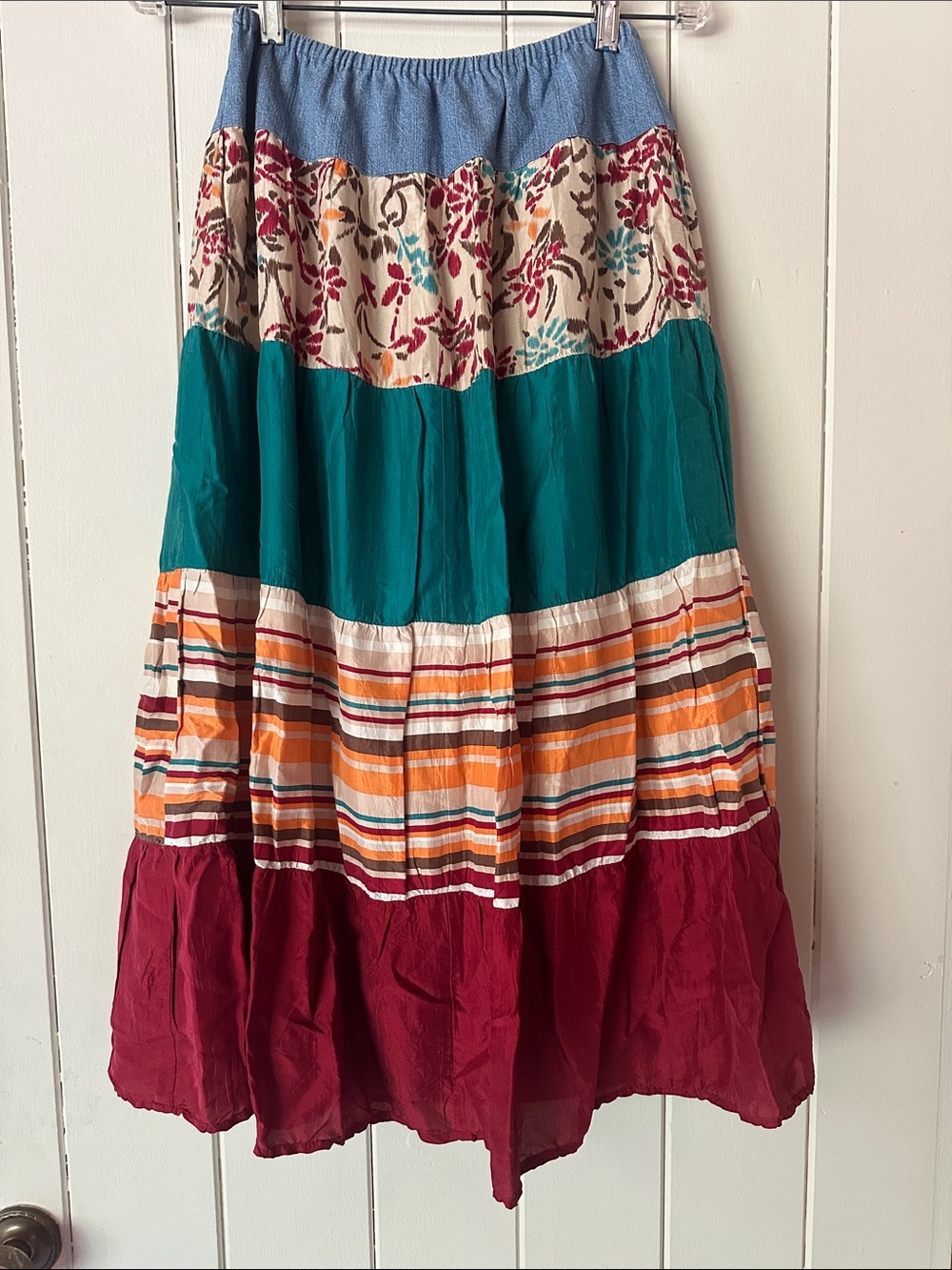 Kate Hill Vibrant Tiered Silk Maxi Skirt